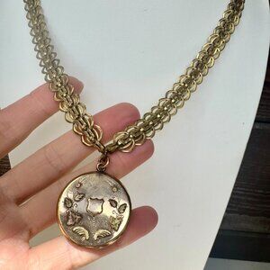 Antique Gold-Filled Book Chain Necklace with Rose Gold Locket 1900s Victorian